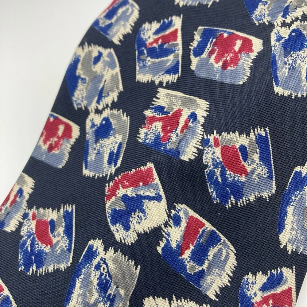 Brandini Mens Tie Silk Necktie Multi Color Blue‎ Red Abstract Classic